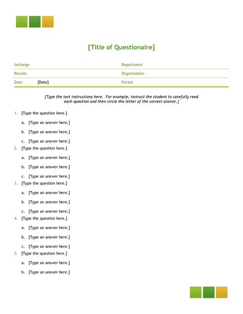 Questionnaire Template Pages