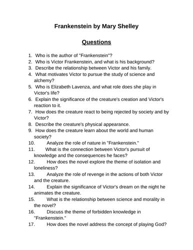 Questions And Answers For Frankenstein Chapters Kindle Editon