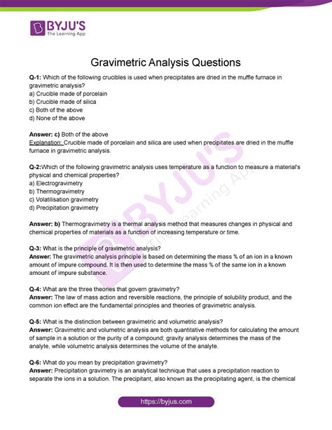 Questions And Answers For Gravimetric Analysis Doc