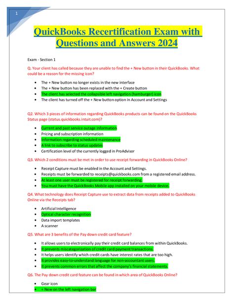 Quickbooks 2013 Exam Answers PDF