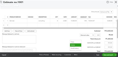 Quickbooks Estimate Template
