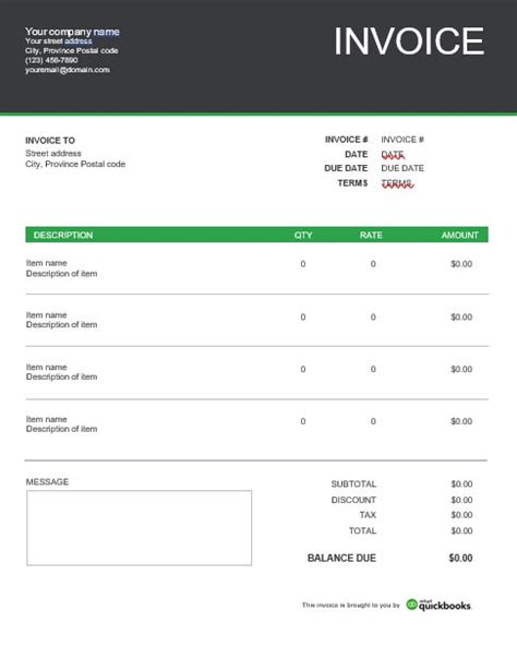 Quickbooks Invoice Templates Free Download