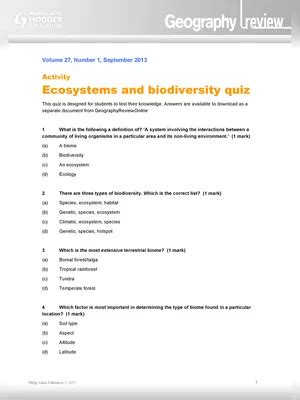 Quiz Questions On Biodiversity With Answers PDF