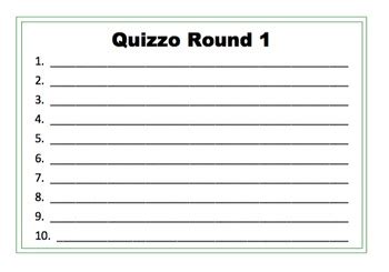 Quizzo Answer Sheets Doc