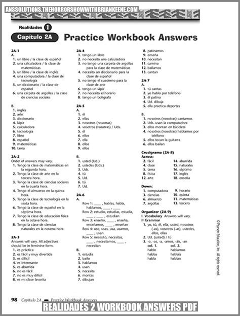 REALIDADES 2 PRACTICE WORKBOOK ANSWER KEY 5B Ebook Doc