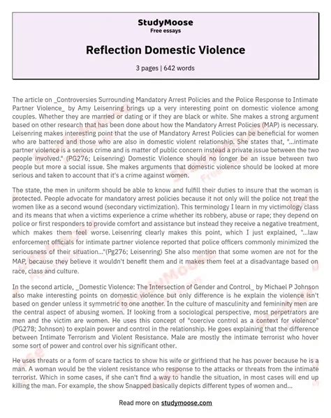 REFLECTIVE ESSAY ON DOMESTIC VIOLENCE Ebook Kindle Editon