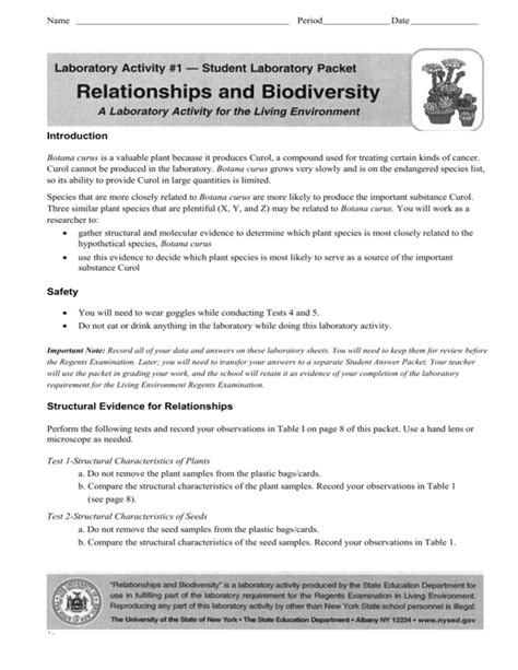 RELATIONSHIPS AND BIODIVERSITY LAB 1 ANSWER KEY Ebook PDF