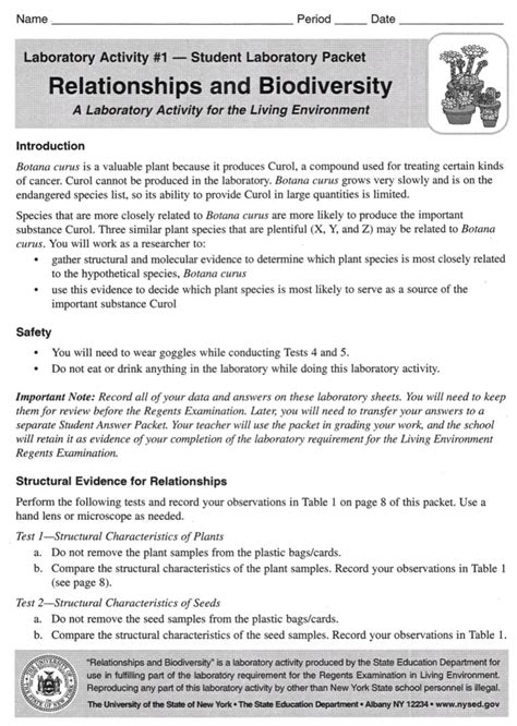 RELATIONSHIPS AND BIODIVERSITY LAB 1 ANSWER KEY Ebook PDF