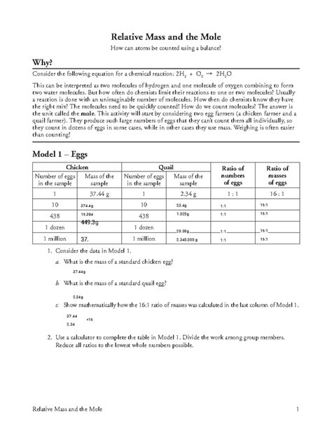 RELATIVE MASS AND THE MOLE POGIL ANSWERS Ebook Doc