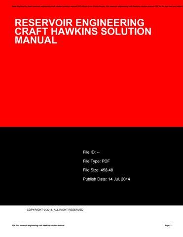 RESERVOIR ENGINEERING CRAFT HAWKINS SOLUTION MANUAL Ebook Epub