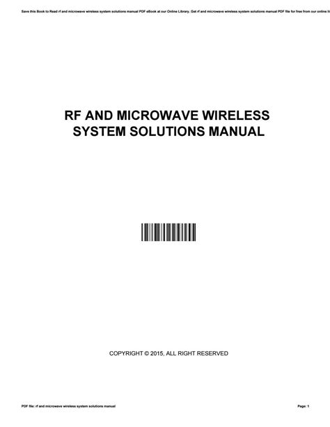 RF AND MICROWAVE WIRELESS SYSTEM SOLUTIONS MANUAL FREE Ebook Doc