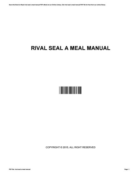 RIVAL SEAL A MEAL INSTRUCTIONS Ebook Kindle Editon