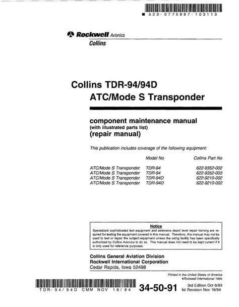 ROCKWELL COLLINS TDR 94D INSTALLATION MANUAL Ebook Doc