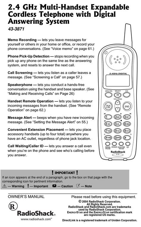 Radio Shack Digital Answering System Manual 43 3808 PDF