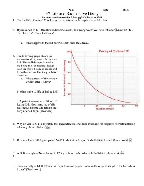 Radioactive Decay And The Half Life Worksheet Answers Doc