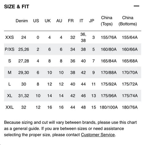 Rag And Bone Size Chart Womens