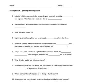 Raging Planet Lightning Worksheet Answers PDF