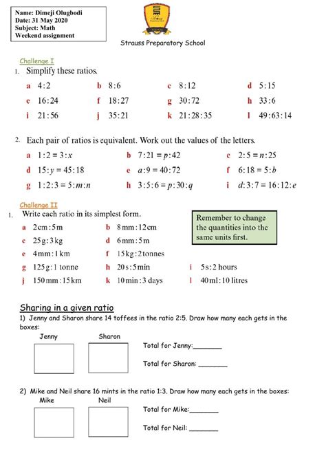 Ratios And Proportions Worksheets With Answer Key PDF