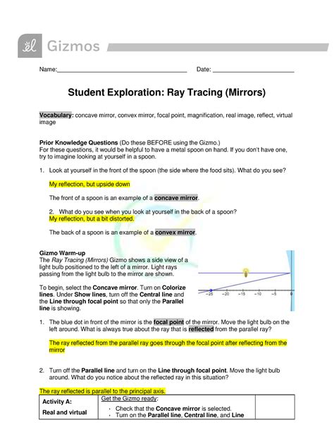 Ray Tracing Mirrors Gizmo Answer Key PDF