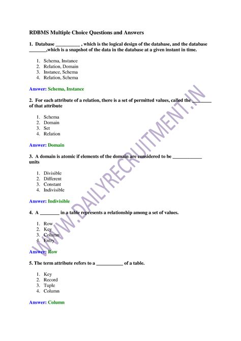 Rdbms Oracle Multiple Choice Questions And Answers Doc