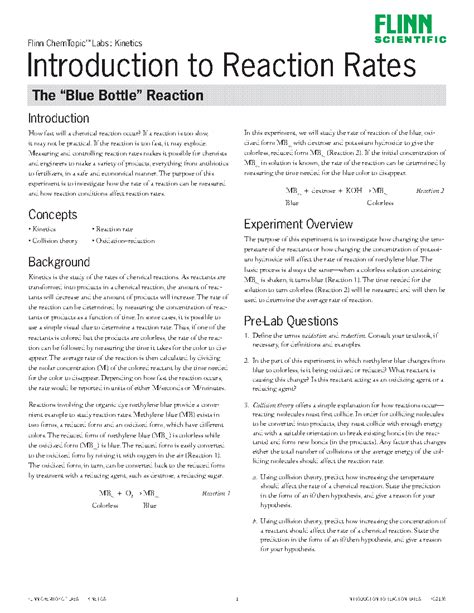 Reaction Order And Rates Flinn Scientific Answer PDF