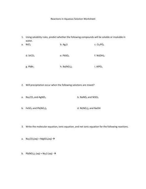 Reactions In Aqueous Solution Worksheet Epub