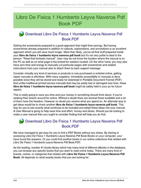 Read unlimited books online: LIBRO DE  FISICA 1   HUMBERTO LEYVA NAVEROS PDF BOOK Kindle Editon