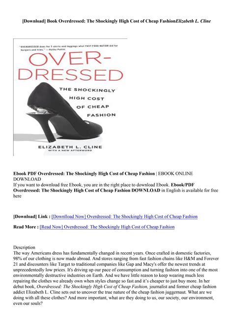 Read unlimited books online: OVERDRESSED ELIZABETH CLINE PDF BOOK Reader