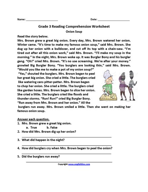 Reading Comprehension 3rd Grade Printable Worksheets A.r Texas