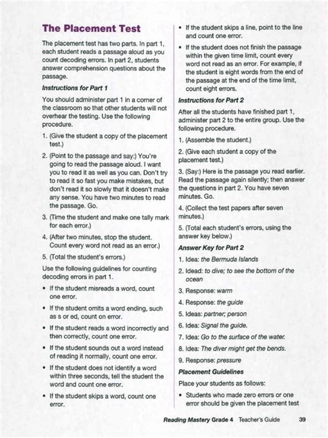 Reading Placement Test Grade 4 Printable Forms Record Sheets