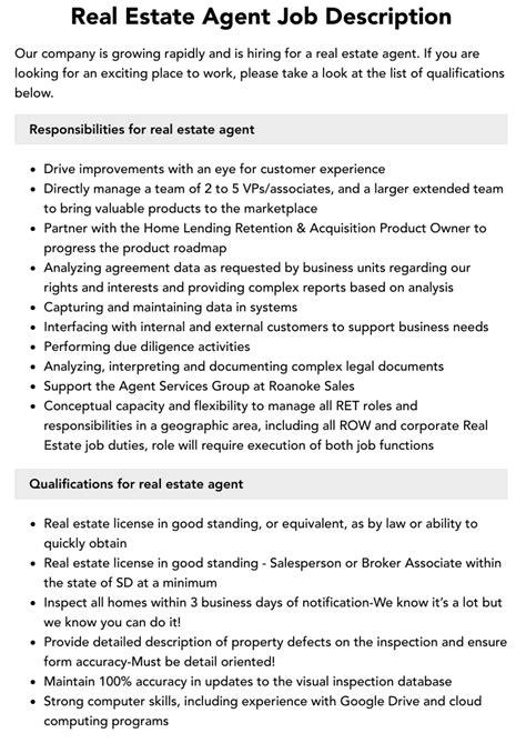 Real Estate Career Description