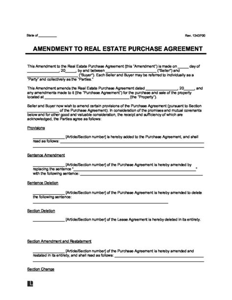 Real Estate Contract Amendment Template