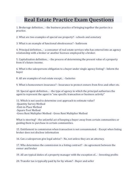 Real Estate Exam Questions And Answers Doc