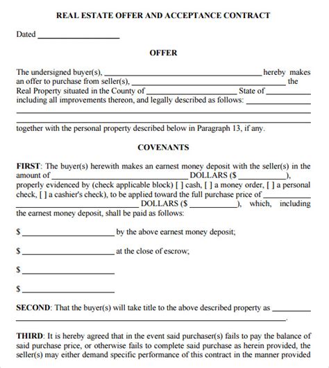 Real Estate Purchase Contract Template Free