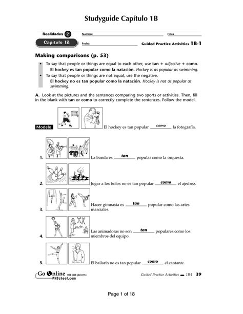 Realidades 1 Capitulo 1b Answers Doc