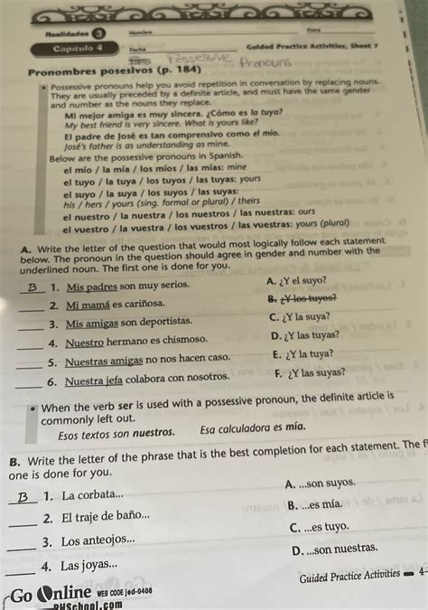 Realidades 4 Practice Workbook Answer Key 7a PDF