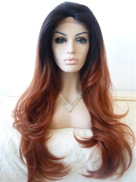 Realistic 26 Inch long Wavy Lace Front 100% Remy Hair Ombre Wigs