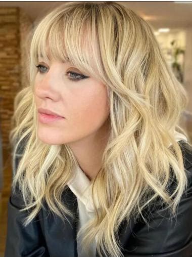 Realistic Wig Blonde Synthetic Lace Front Wavy Wispy Bangs Wigs