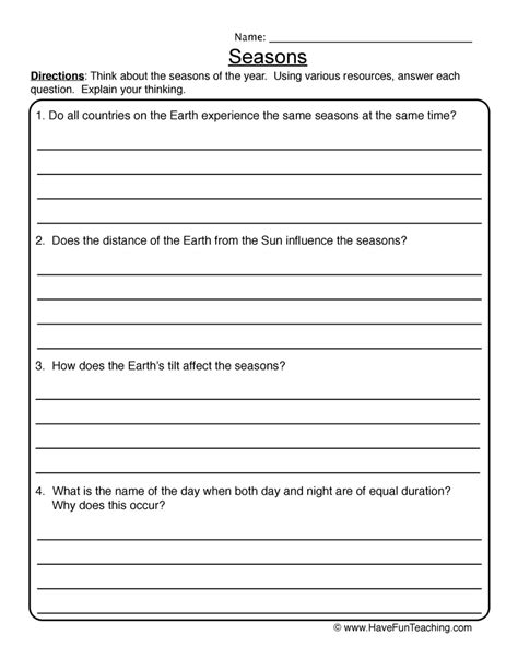 Reasons For Seasons Worksheet Answers PDF