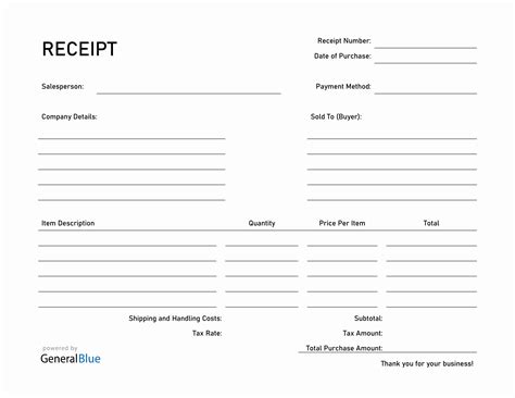 Receipt Template Printable
