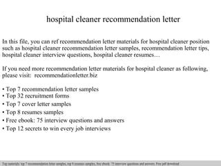 Recommendation Letter For Cleaner Samples Ebook PDF