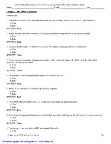 Records Management Test And Answers Doc