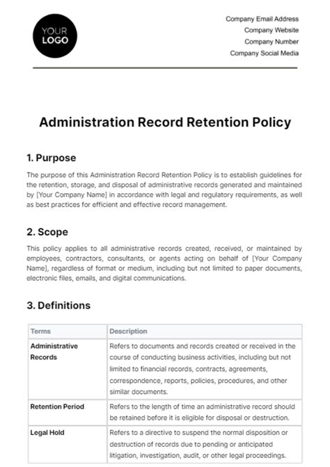 Records Retention Policy Template