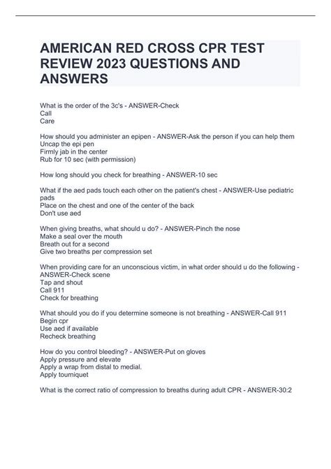 Red Cross Cpr Test Questions And Answers Kindle Editon