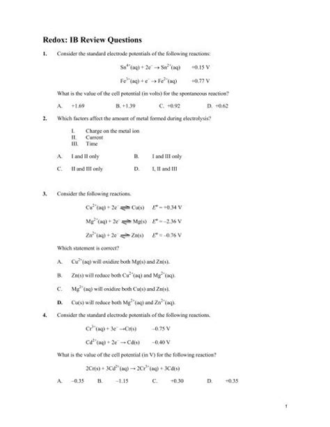 Redox Ib Review Questions And Answers Doc