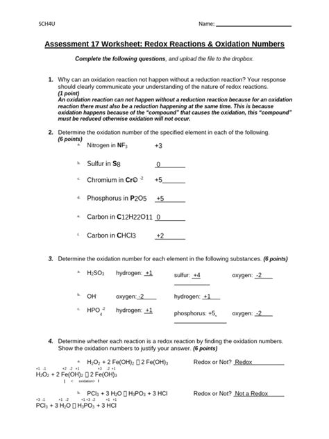 Redox Reactions Chapter Assessment Answers Epub