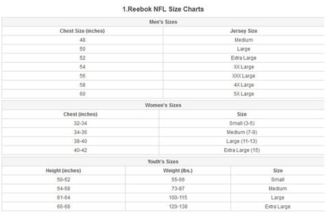 Reebok Football Jersey Size Chart