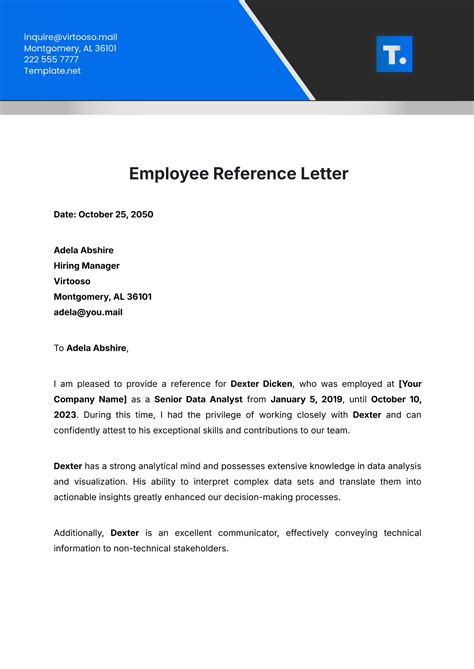 Reference Letter Template For Employee
