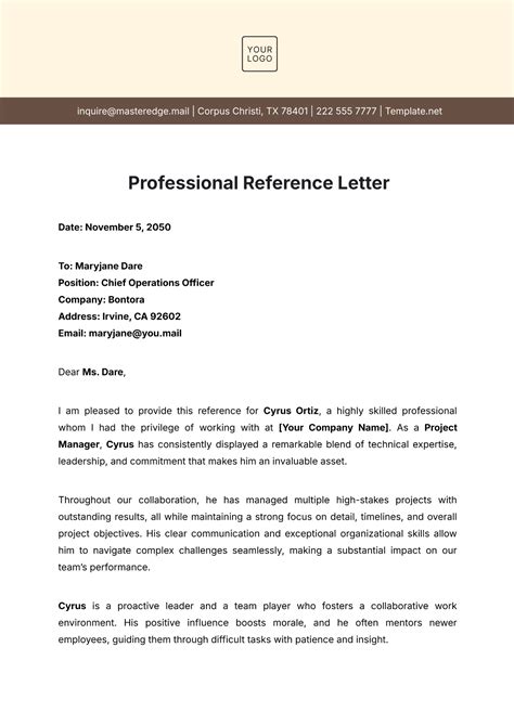 Reference Letter Template For It Professional