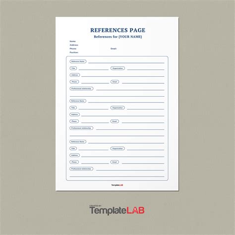 References Sheet Template